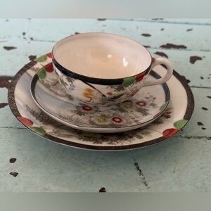 Vintage maybe Antique Japanese 3 Piece Tea Set birds, flowers and landscape